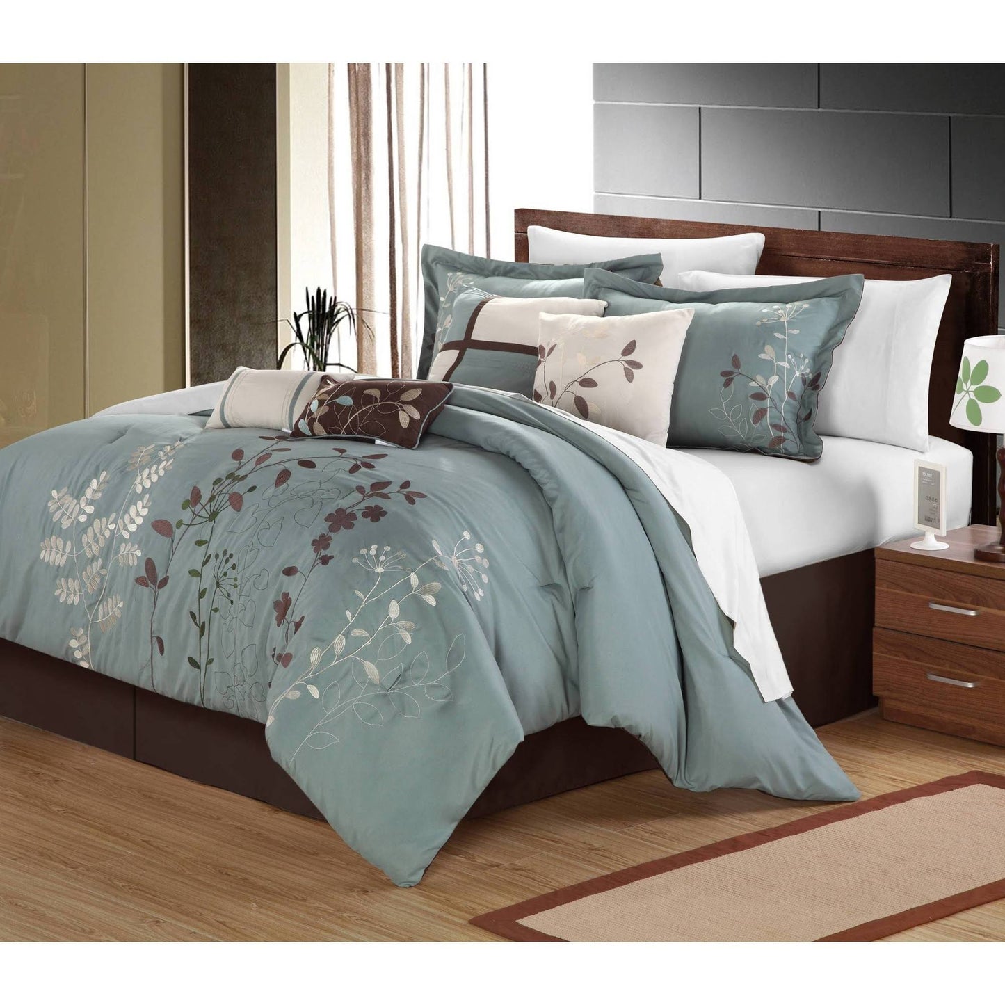 Chic Home Bliss Garden 12 Piece Comforter Set Floral Embroidered Bed in A Bag Sage / Queen EAQ3_I5VHE19