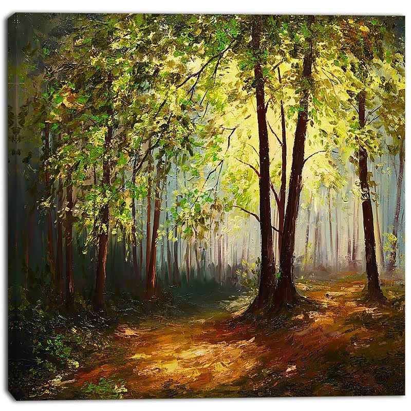 Designart Summer Forest Landscape Painting Print on Wrapped Canvas Size: 30x22 H x 30x22 W RMS8_B8XJR79