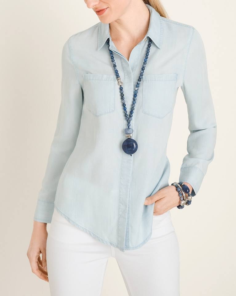 Chico&s Womens Classic Denim Shirt, Sunlit Light Wash YLY3_U1JLR09