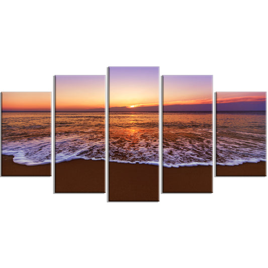 Design Art Orange Tinged Sea Waters at Sunset - Beach Canvas Wall Art, 60 in. Wide x 32 in. High - 5 Panels Diamond Shape DXQ6_G8AAO43