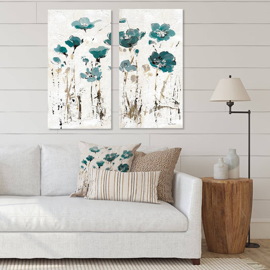 Designart &Fields of Turquoise Watercolor Flower I& Traditional Canvas Wall Art Print 2 Piece Set - 20x22 W x 40x22 H x 1x22 D x RAY1_X9RMB60