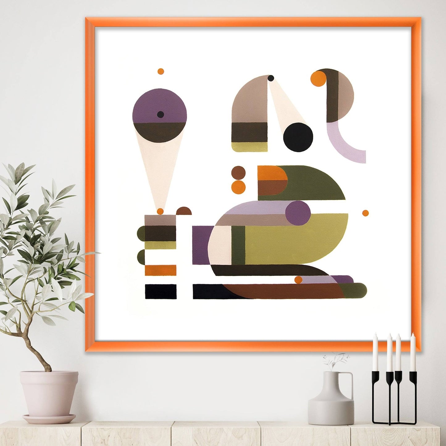 Designart Emergency Call Mid-Century Modern Framed Art Print - 30 in. Wide x 30 in. High - Orange AQG4_P4EQP00