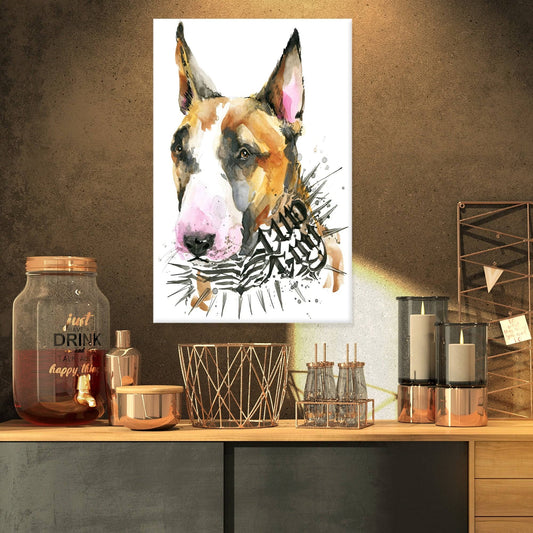 Design Art Watercolor Funny Dog Illustration Painting Print on Wrapped Canvas, Size: 32 inch H x 16 inch W x 1 inch D, White RYR7_W1GII81