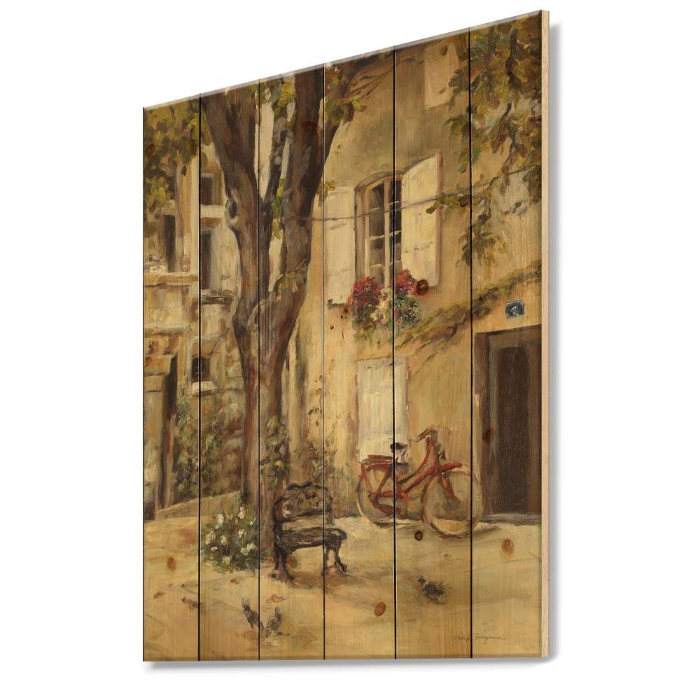 Designart Provence French Village I French Country Print on Natural Pine Wood - Grey - 30 in. Wide x 40 in. High DQN5_B1RBN80