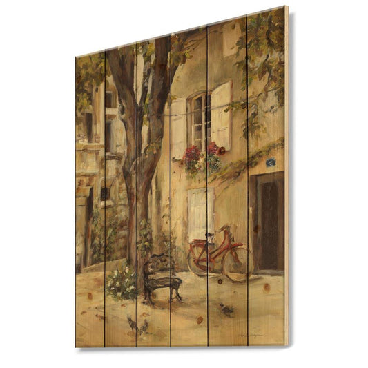 Designart Provence French Village I French Country Print on Natural Pine Wood - Grey - 30 in. Wide x 40 in. High DQN5_B1RBN80