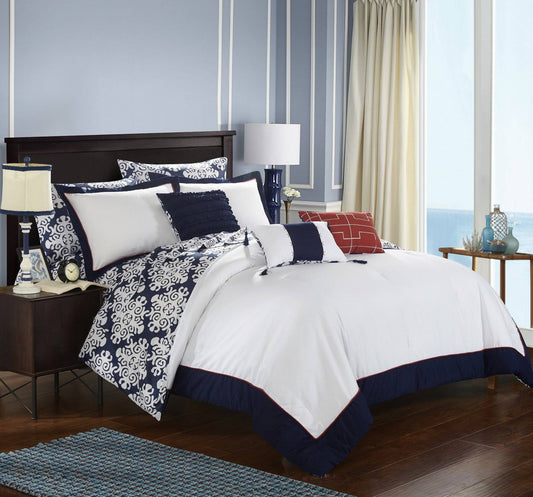 Chic Home Tania 8-Pc Twin Comforter Set - Navy QBJ9_W6ZAO91