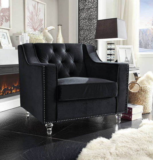 Chic Home FCC2575 Berry Velvet Modern Contemporary Button Tufted with Silver Nailhead Trim Round Acrylic Feet Club Chair Black EMR5_H7AIO36