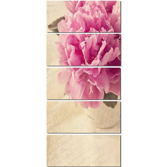 Design Art Peony Flowers in Vase on Table 5 Piece Graphic Art on Wrapped Canvas Set, Pink BXZ0_V1QCV25