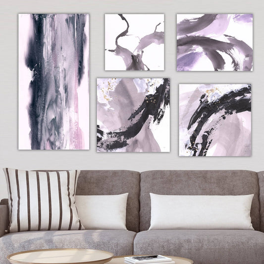 Designart &Black Purple Collection & Abstract Wall Art Set of 5 Pieces - Multi-Color GTU5_Q0GUQ09