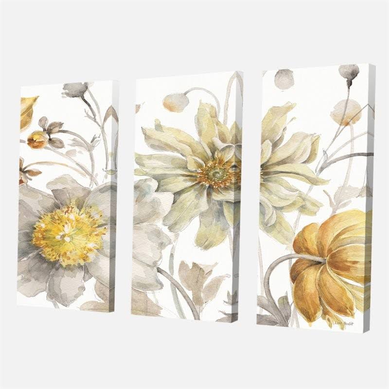 Designart 48x22 x 32x22 Fields of Gold Flower V Fabric Canvas Wall Art in Yellow - PT30796-3PXL CQE4_U7ZXW64