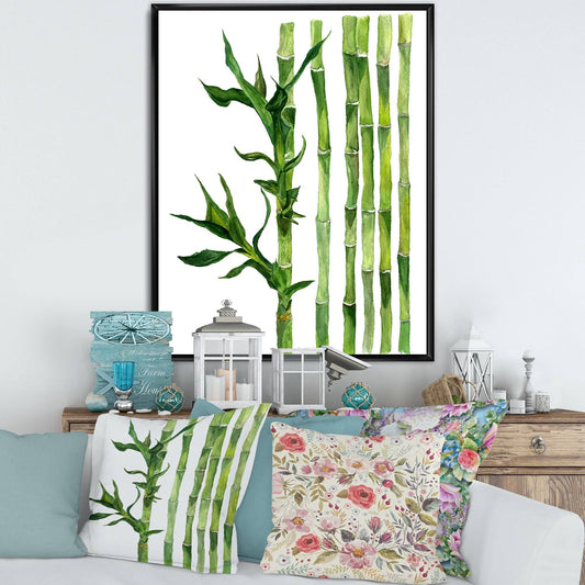 Designart Bamboo Branches in The Forest III Tropical Framed Canvas Wall Art Print - 16 in. Wide x 32 in. High - Black FMU7_G0EOV31