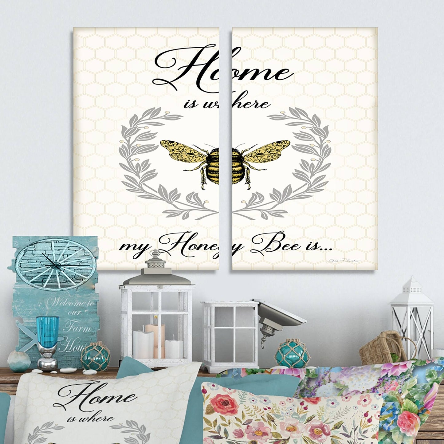 Designart &Honey Bee A& Cottage Canvas Wall Art Print 2 Piece Set - 12x22 W x 20x22 H x 1x22 D x 2 Pieces DHW9_C8QYF77