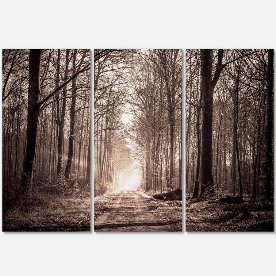 Designart &Forest Trail in Sepia & Landscape Photography Canvas Art Print, Size: 36 inchx28 inch 3 Panels UFM7_W1WVB42