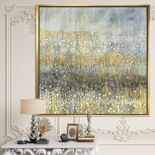 Designart &Glam Rain Abstract IV& Modern Contemporary Framed Canvas - Multi-Color - 30 in. Wide x 30 in. High - Gold YTY8_F4RJB66