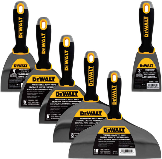 DeWalt Deluxe Stainless Steel Putty Knife Set | 4/5/6/8/10-Inch + 3-Inch Included for Free | Soft Grip Handles | DXTT-3-139 FFS5_X2HZA92