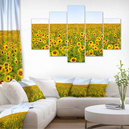 Designart Beautiful Sunflowers Garden Flower Canvas Print Artwork - Yellow - 60 in. Wide x 32 in. High - 5 Panels Diamond Shap JXM6_B2QSE11