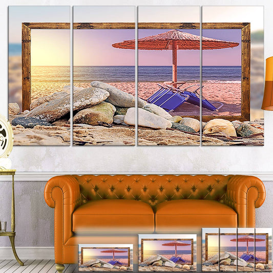 Design Art PT9470-32-16 Framed Beach Sunset Seashore Art Canvas Print,Blue,32x16x22 THQ4_F1GIM35