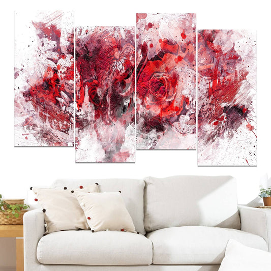 Design Art Red Purple Flowers 48 x 28-Inch 4-Panel Canvas Art Print RVD7_W3HQX81