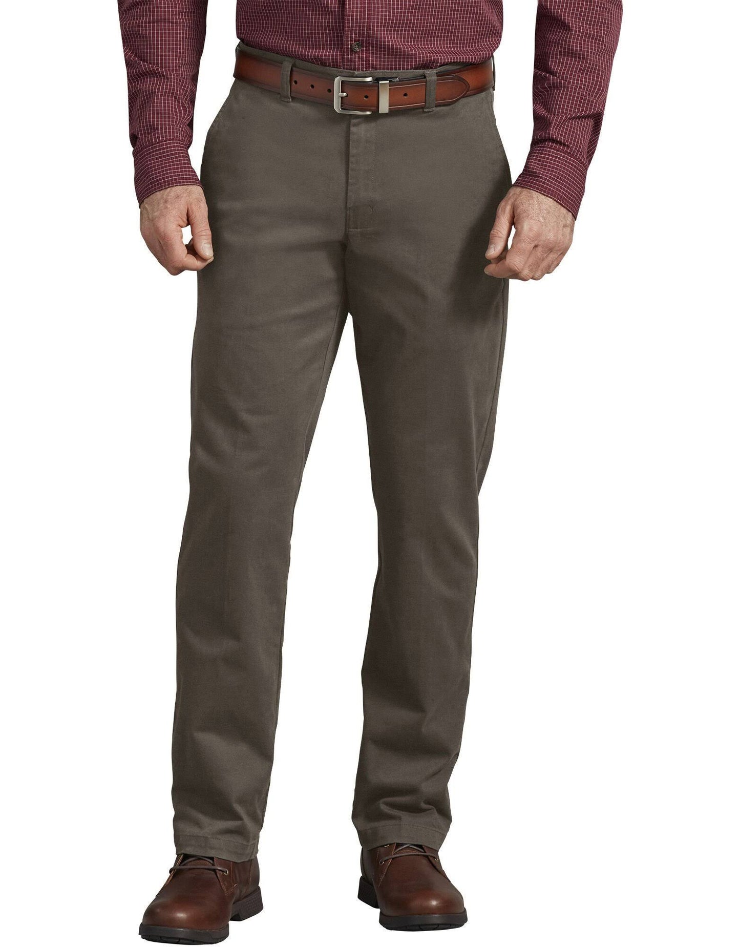 Dickies Flex Slim Fit Chino Flat Front Pants, 34 30, Brown RWH2_F3MCT39