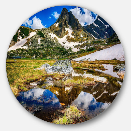 Designart Stunning Mountains in Rila Lakes District Landscape Round Metal Wall Art - 11 x 11 - Disc of 11 inch TXL9_H7ZLI54