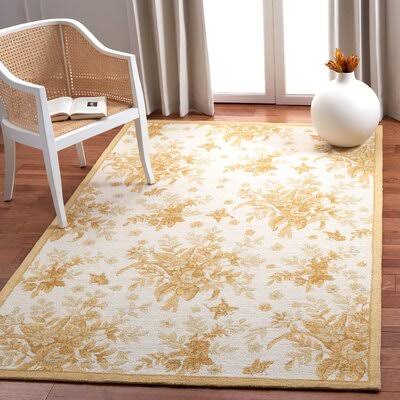 Charlton Home Helena Hand-Hooked Wool Ivory/Gold Area Rug, Size: Runner 26 inch x 8 UTY6_H9JUH28