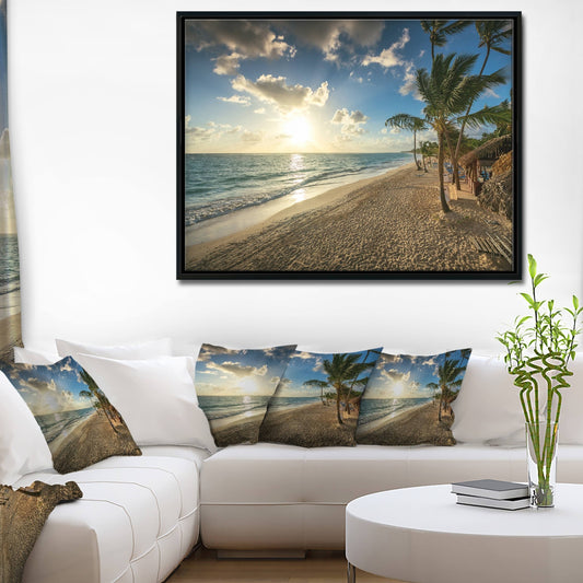 Designart Beautiful Caribbean Vacation Beach Large Beach Framed Canvas Wall Art - 20 in. Wide x 12 in. High EDV1_Y6RTS51