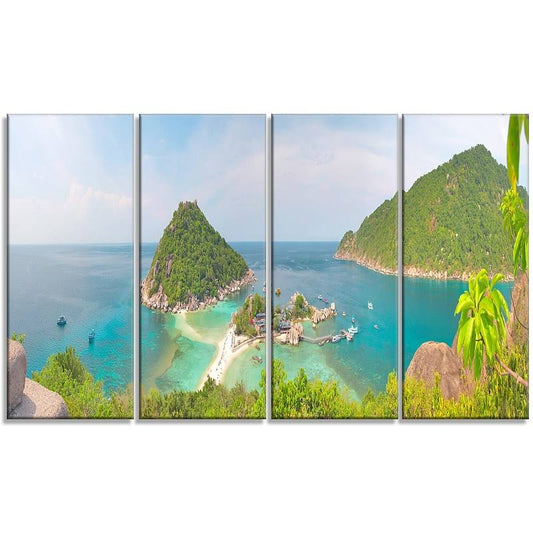 Designart Tropical Island Panorama Landscape 4 Piece Photographic Print on Wrapped Canvas Set RBP4_V0KWZ39