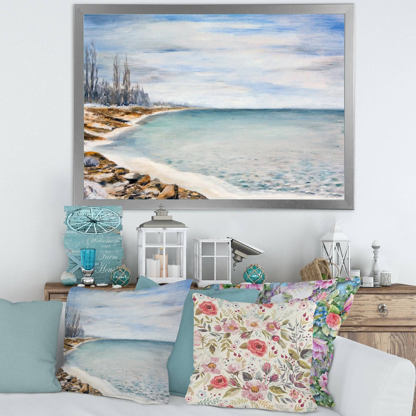 Designart &Sea Is Covered with Ice& Nautical Coastal Framed Art Print - 40 in. Wide x 30 in. High - Silver IXS4_O1IEC41