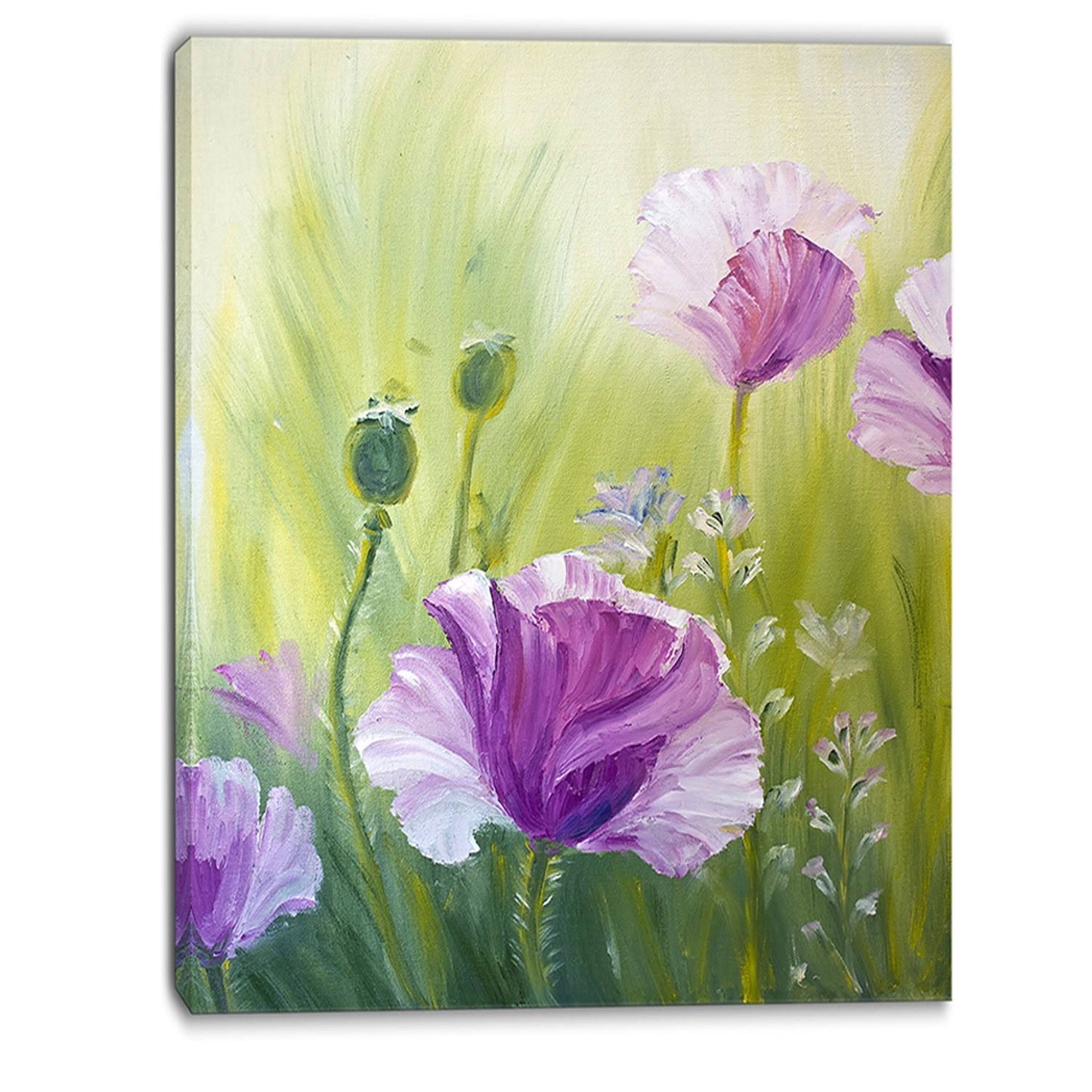 Designart - Purple Poppies in Morning - Floral Canvas Art Print - 16 in. Wide x 32 in. High DMK8_Z3XRA67